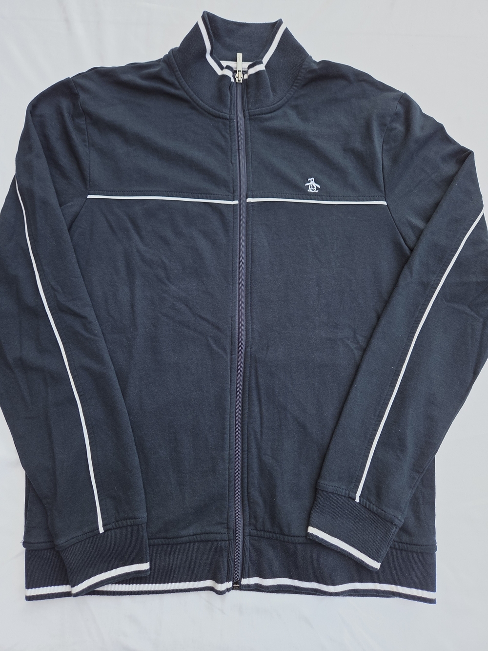 Original Penguin Men's Full Zip Track Jacket Navy Blue White Piping Medium M